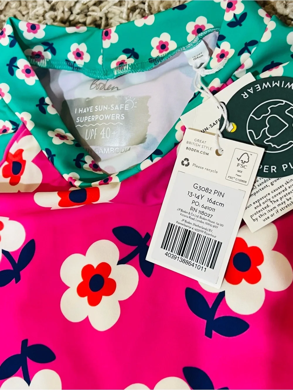 NWT❤️Mini Boden Girls Rash Guard Swimsuit Set sz13/14Y